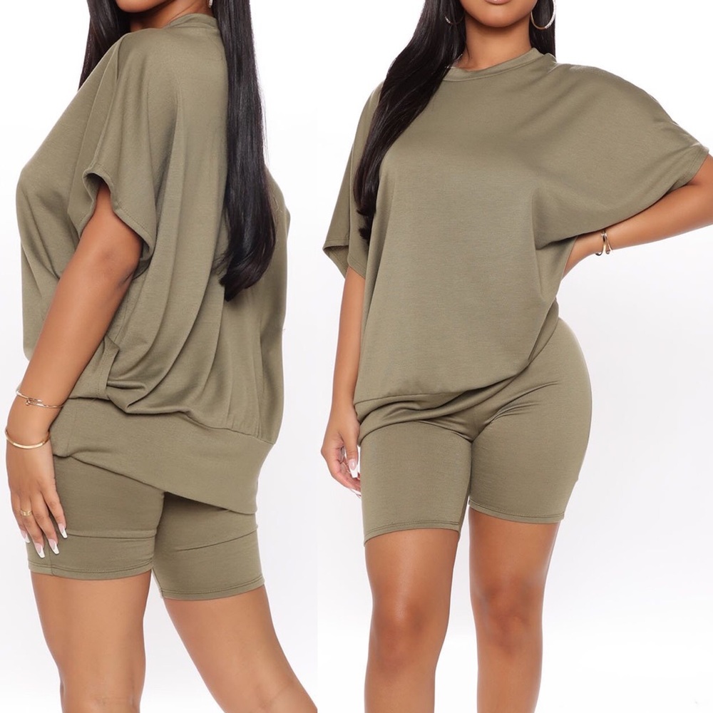 Fashion Nova Together now biker short 2pc set L